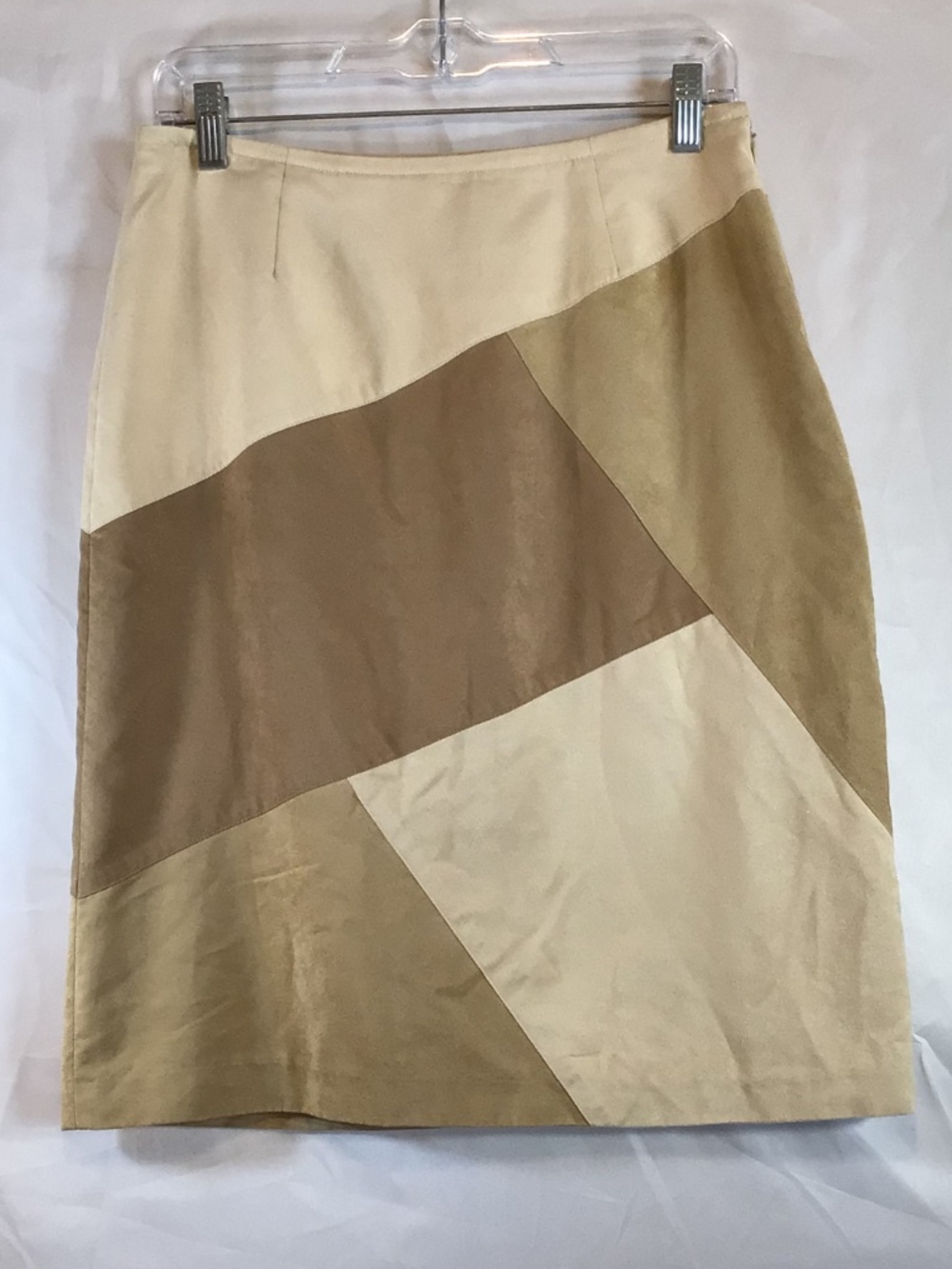 liz claiborne women patchwork pencil skirt size 8 brown tan boho retro earthy